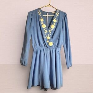 Mi Ami Blue Jumper Shorts with Cream Floral Detail